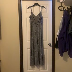 ART DECO BEADED BLOUSON GOWN IN DUSTY BLUE